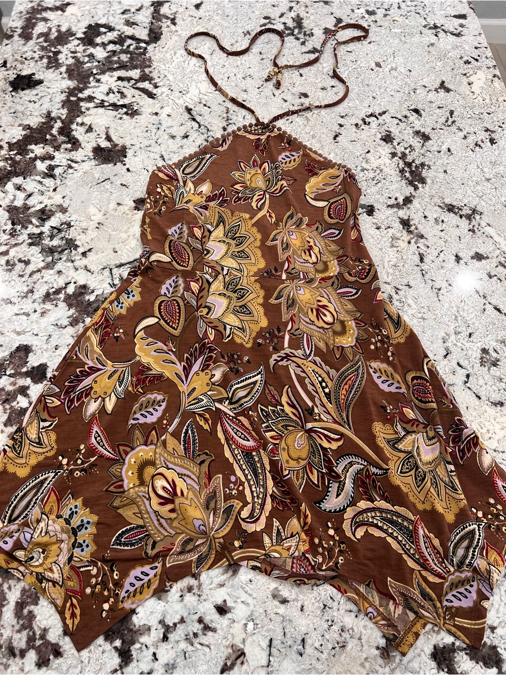 Bohemian Brown Floral Halter Dress